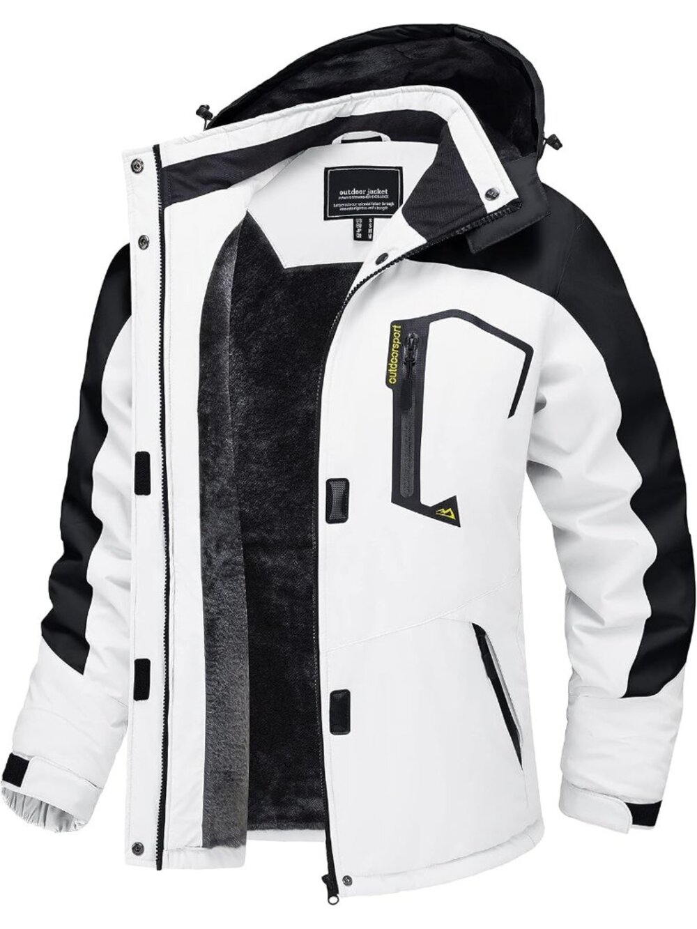 Women’s Waterproof Winter Ski Jacket White Black, Warm Fleece Snow Coat